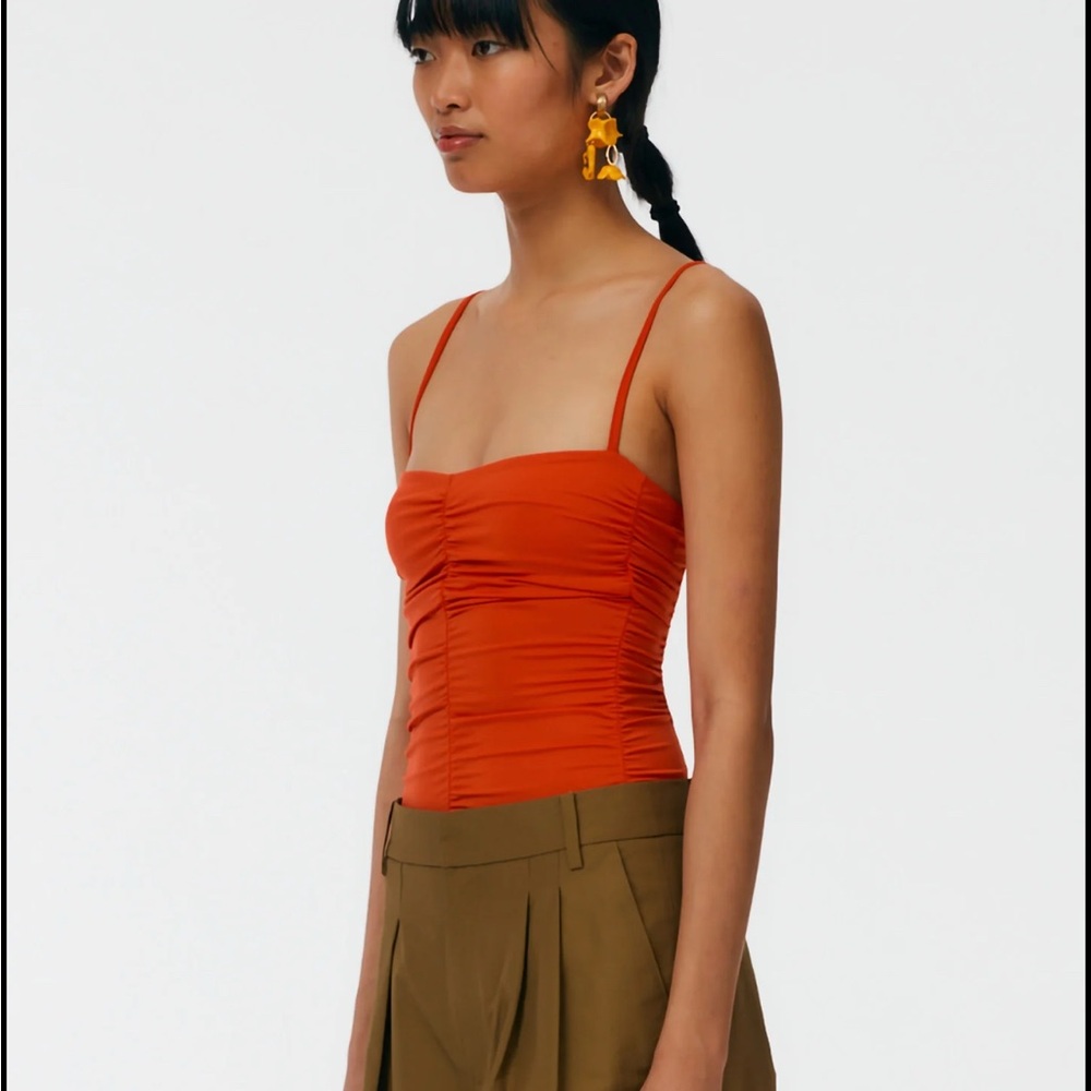 Tibi Orange Ruched Bodysuit